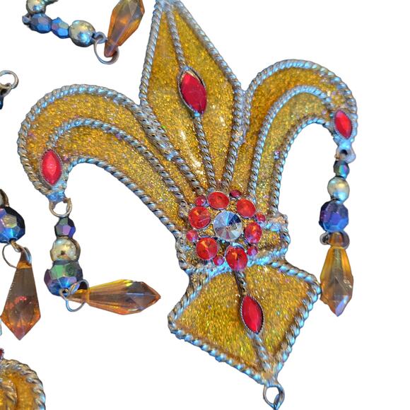 Lot of 8 Gold Glitter and Beaded Ornaments - 3 Designs Including Feur De Lis - Picture 3 of 3
